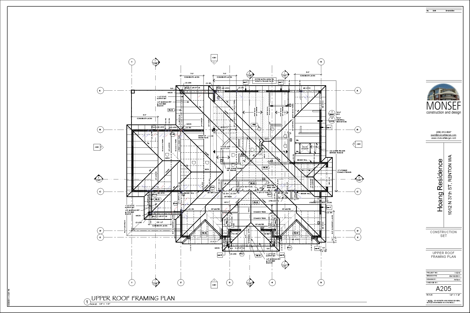 Monsef Donogh Design GroupHoang Residence Sheet A205 UPPER ROOF FRAMING PLAN Monsef roof-framing-plan-a-complete-guide-edrawmax-online-2022